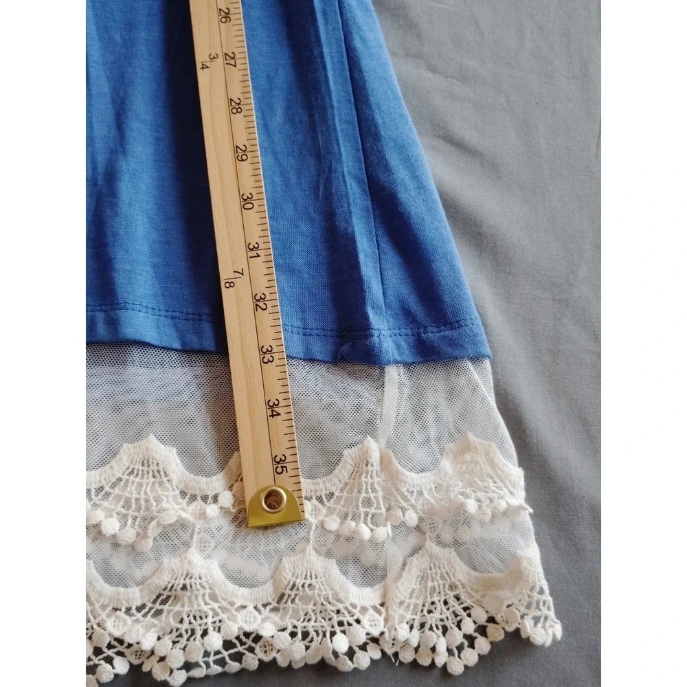 NWOT Hayden Los Angeles Sleeveless Lace Trim‎ Blue Dress Resort Nautical Women M